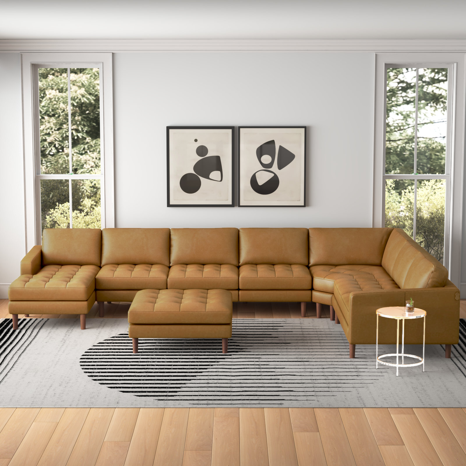 Allysson 174 Wide Leather Match Right Hand Facing Modular Corner Sectional with Ottoman Wade Logan Leather Type Ginger Leather Match
