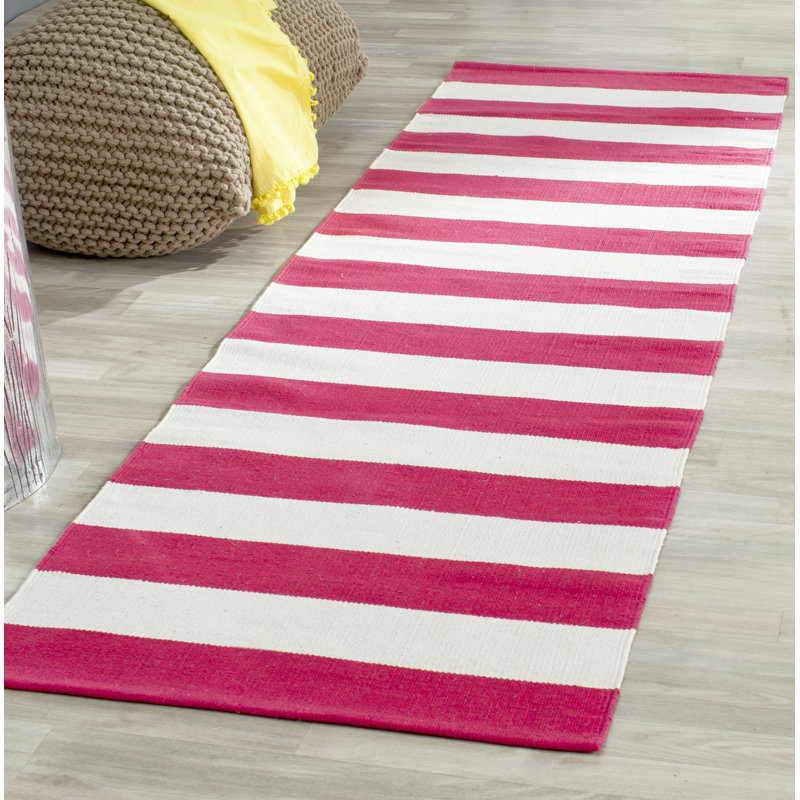 Tapis rouge / blanc en coton tissé à la main Brookvale, Tapis de couloir 2 pi 3 po x 8 pi