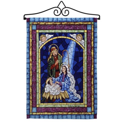 Stained Glass Nativity 2-Sided Polyester 19 x 13 in. Flag Set -  Breeze Decor, BD-NT-GS-114123-IP-BO-02-D-US16-AL
