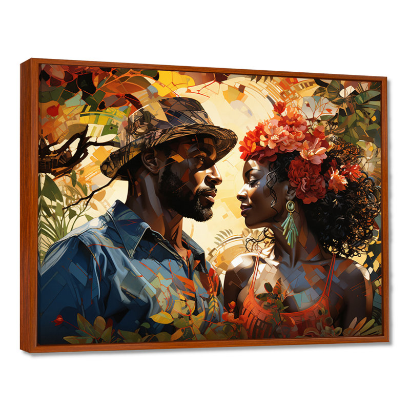 «African Couple Resilient I» - Art mural américain africain, H 12 po x l 20 po x P 1 po, Cadre flottant brun