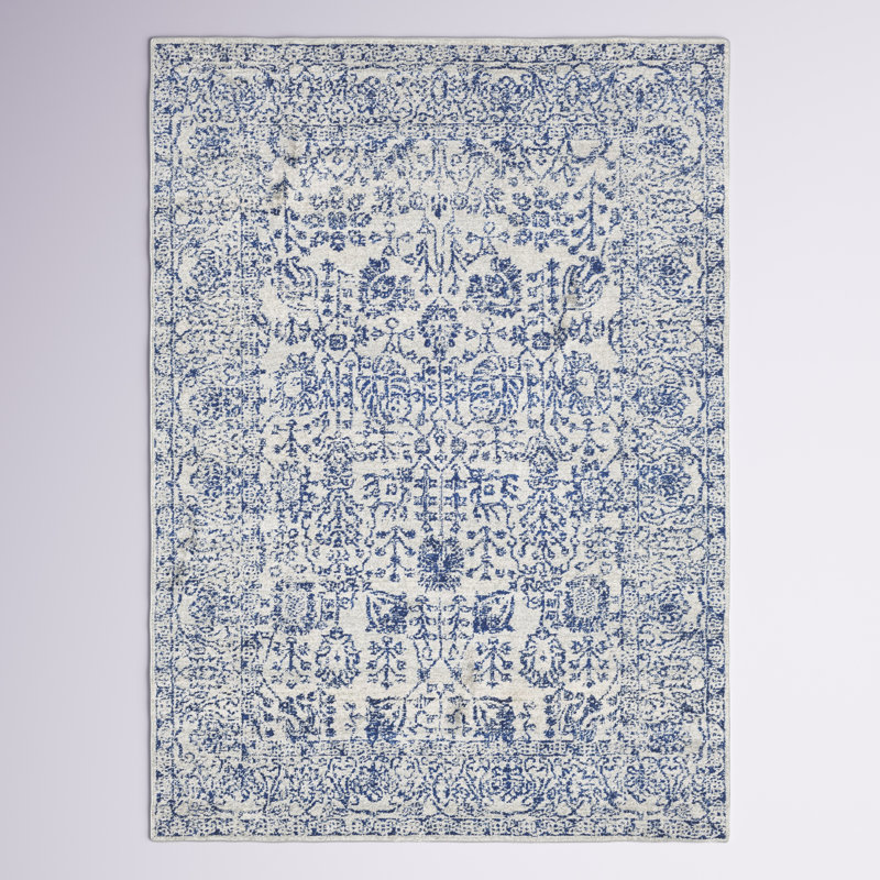 Tapis bleu foncé / gris clair Hillsby, Rectangle 3 pi 11 po x 5 pi 7 po