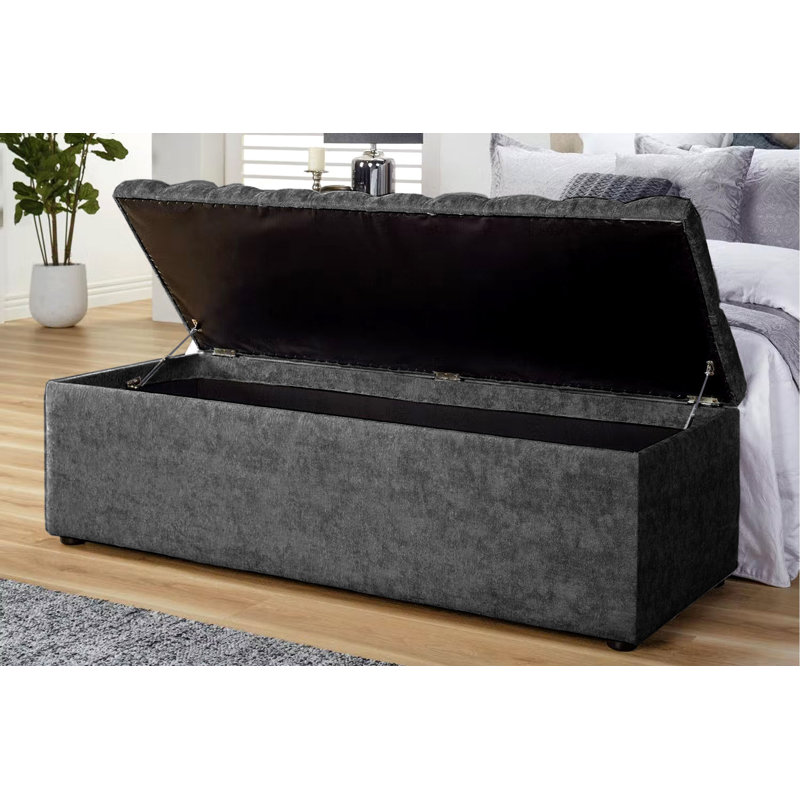 Chesterfield Standard Storage Ottoman Box in Naples Velvet – Tufted Upholstered End of Bed Bench with Legs – Multifunctional Ottoman Bench for Bedroom, Entryway, Living room