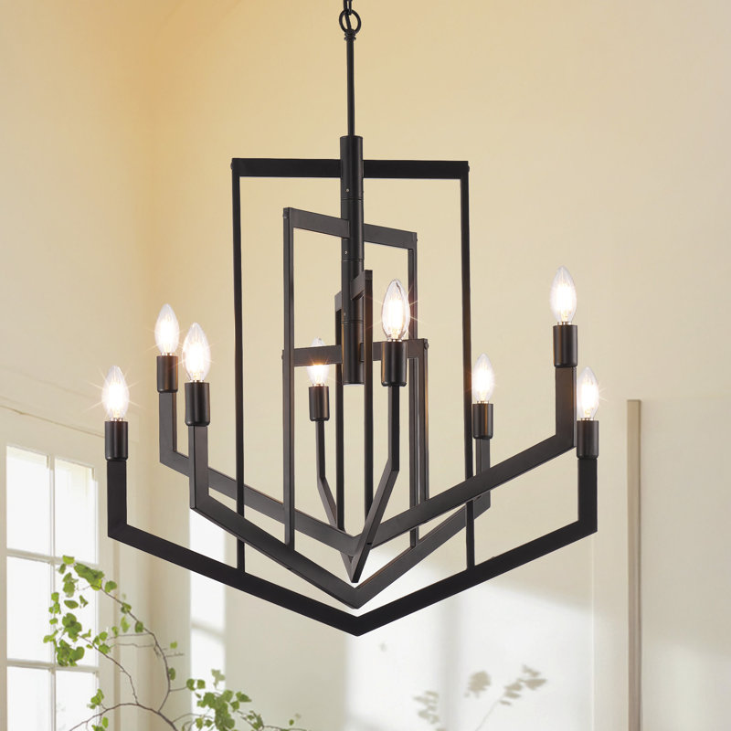 Lustre de ferme moderne à 8 lumières à intensité variable, Noir mat