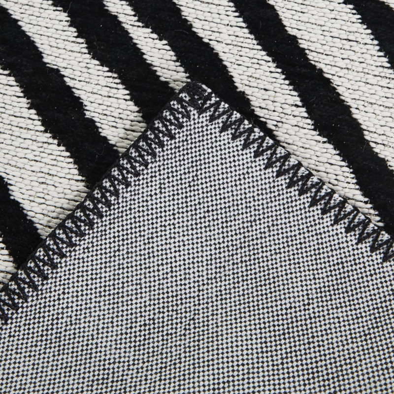 Rectangle Bledian Abstract Machine Woven Recycled P.E.T. Area Rug in White/Black, Rectangle 5'3'' x 7'