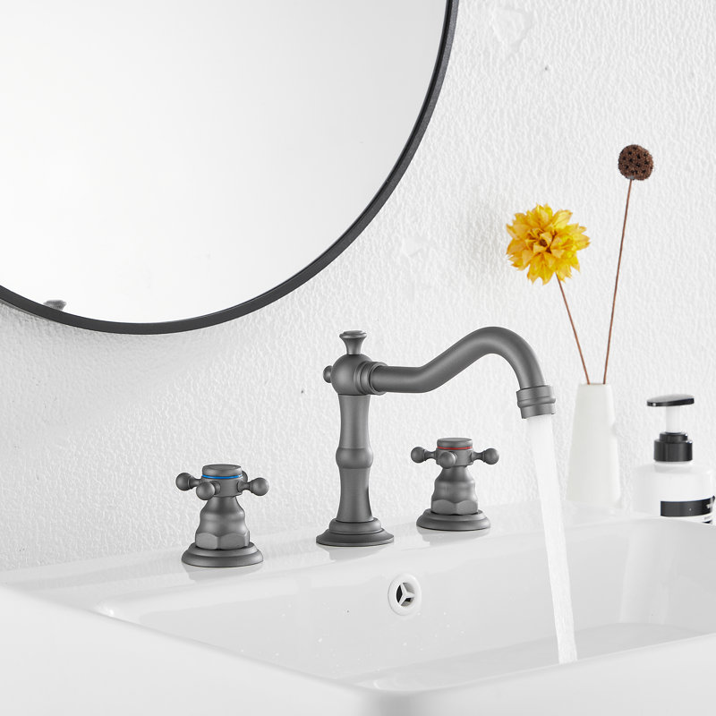 2-handle Bathroom Faucet with Drain Assembly, Gray