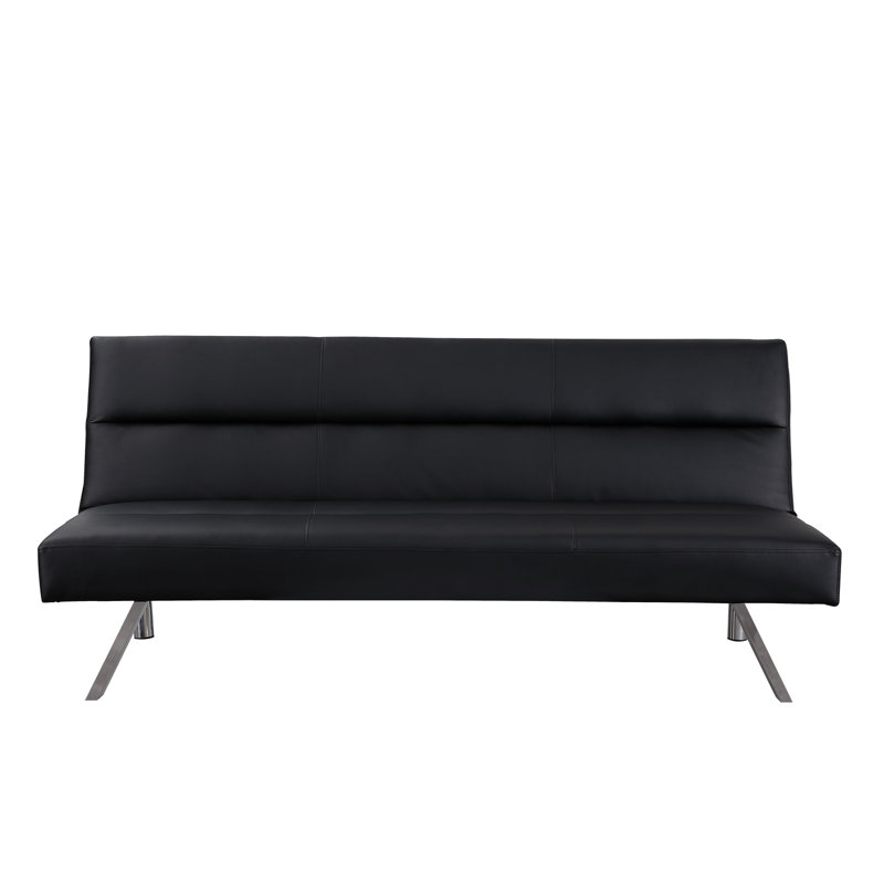 Futon Sofa Bed, Faux Leather Futon Couch, Modern Convertible Folding Sofa Bed Couch with Chrome Legs, Reclining Mini Couch