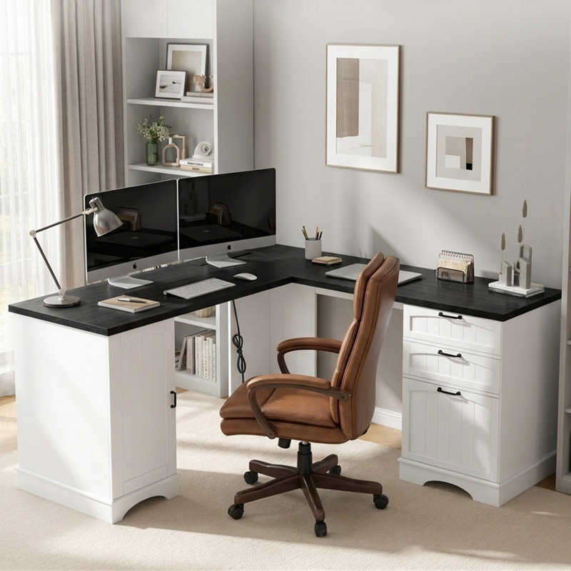 Bureau d'ordinateur en L 59 po x 59 po, Blanc