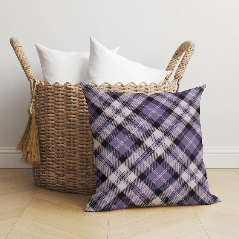Coussin décoratif taupe Anthony Plaid, Mauve / Gris anthracite, H 18 po x l 18 po