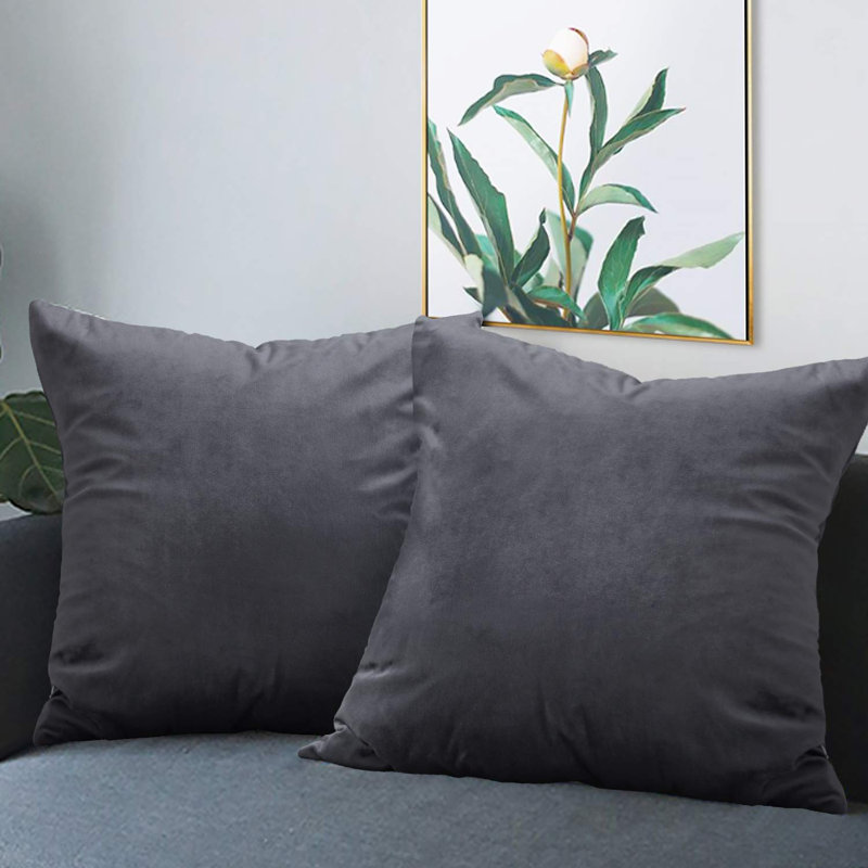 Solid Velvet Reversible Pillow Cover, Gray, 18"H x 18"W