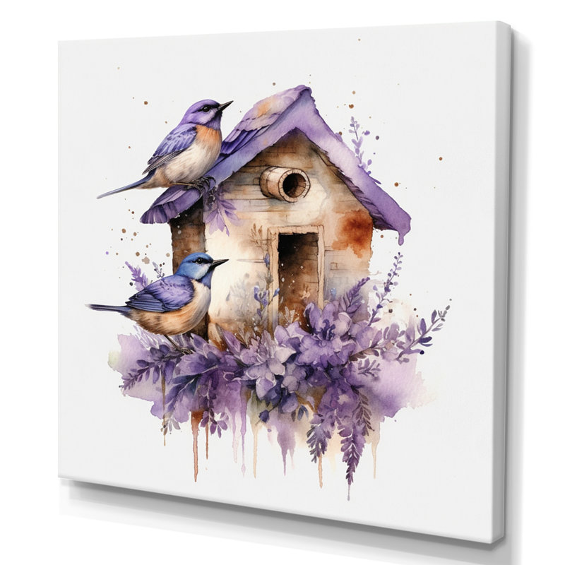«Purple Lavender Birdhouse II», reproduction d'art sur toile, H 16 po x l 16 po x P 1 po, Toile tendue