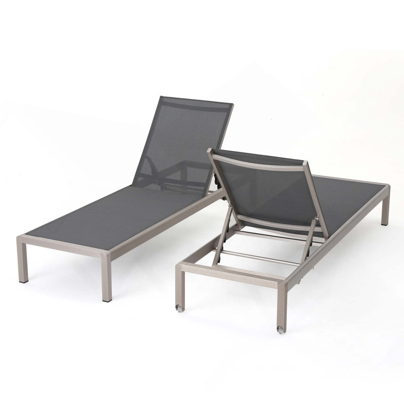 Set Of 2 Outdoor Aluminum Chaise Lounge With Adjustable Recline, Mesh Seating And Wheels For Easy Mobility, 2