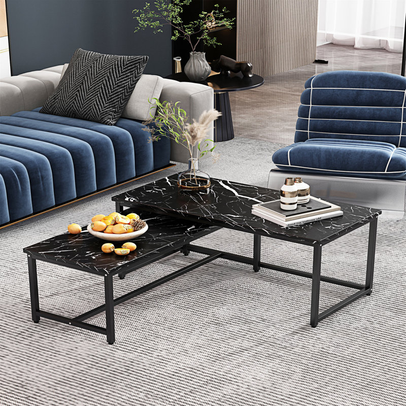 Table basse Chasitie 4 Pieds 2, Marbre noir, Noir