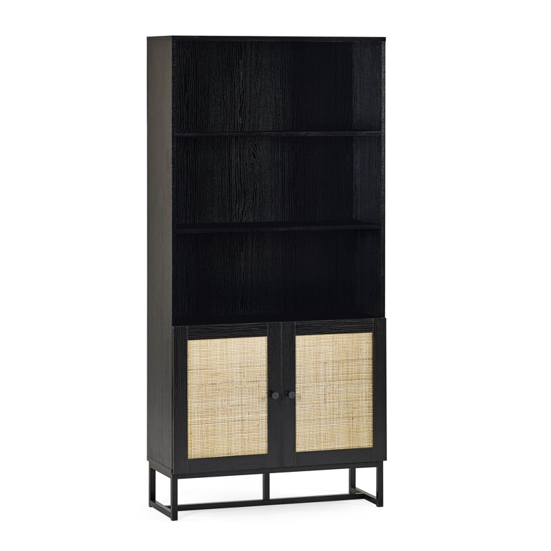 Reese 168 cm H x 80 cm W Standard Bookcase, Black/Rattan