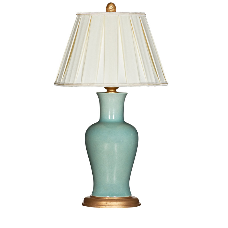 Blue Ceramic Table Lamp with Silk Empire Shade