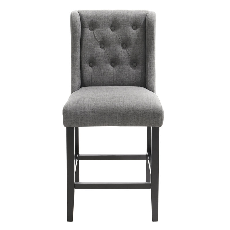 Schillinger Upholstered Counter Stool with Solid Wood Frame, Light Grey