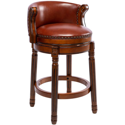 Tabouret de bar pivotant en cuir de vache avec dossier et repose-pieds, tabouret de cuisine de style campagnard