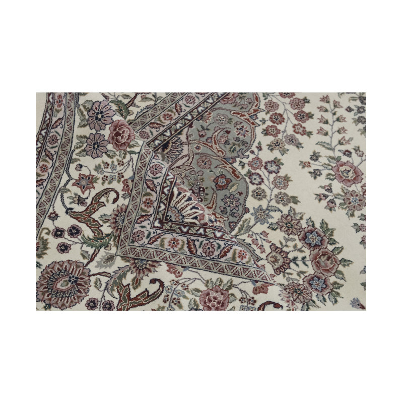 Tapis ivoire et rose noué à la main de haute qualité