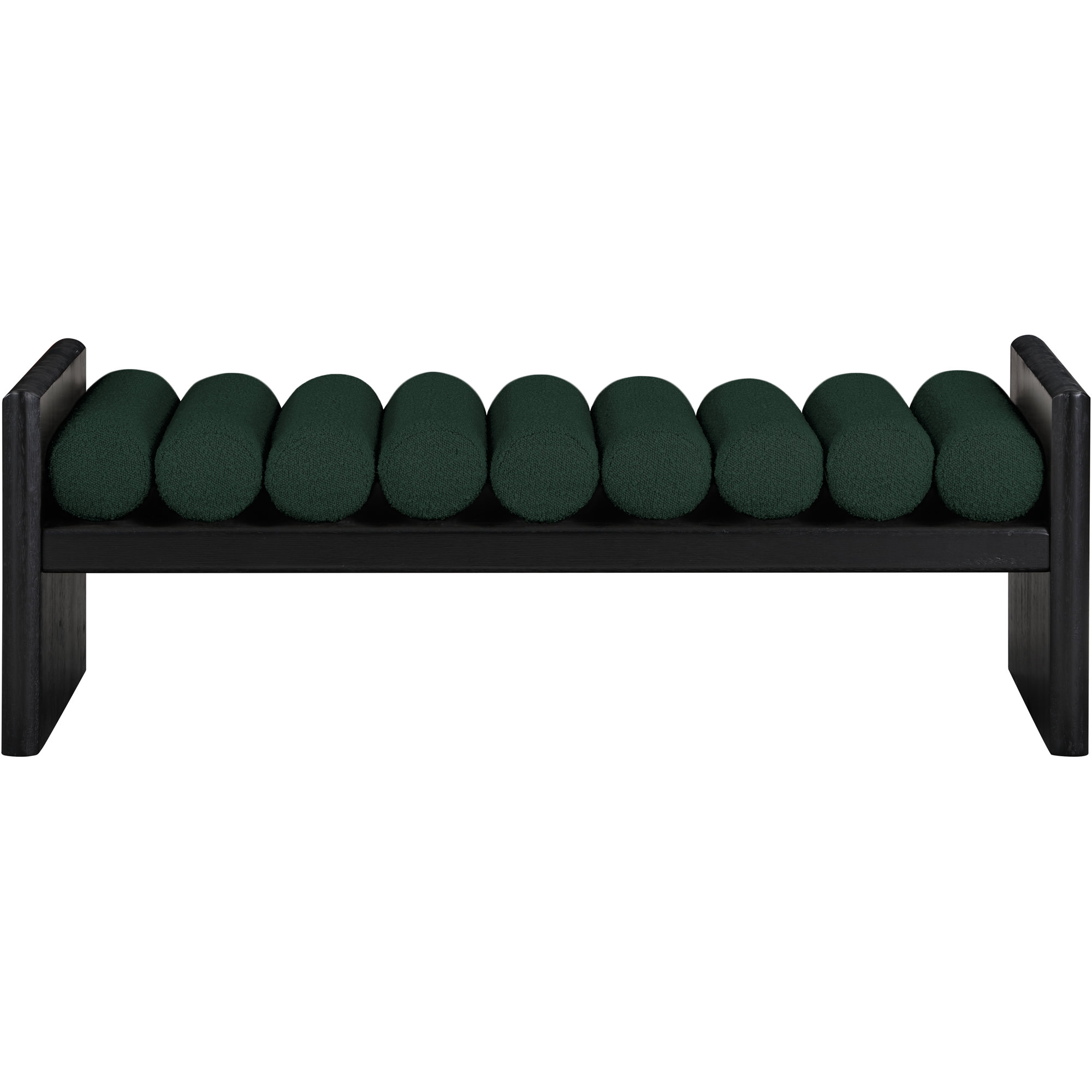 Reeves Boucle Wood Bench, Green Boucle Fabric / Black Finish, 18" H x 52" W x 19" D