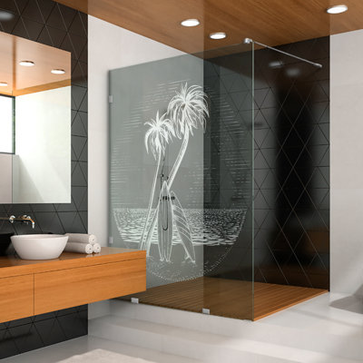 Écran de douche élégant en verre trempé l 27 1/2 po x H 75 po avec design laser