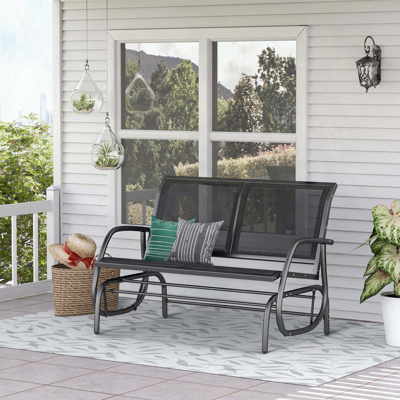2-Person Outdoor Glider Bench with Steel Frame and Breathable Sling Fabric, Gray