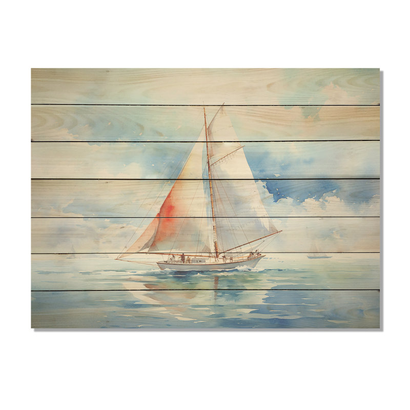 Voilier côtier de sérénité sur l'horizon I - Bateau à voile sur bois, H 10 po x l 20 po