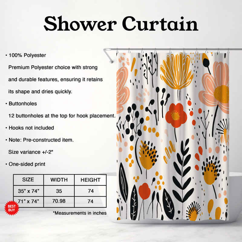 Rideau de douche Retro Blooms - Premium, H 74 po x l 71 po