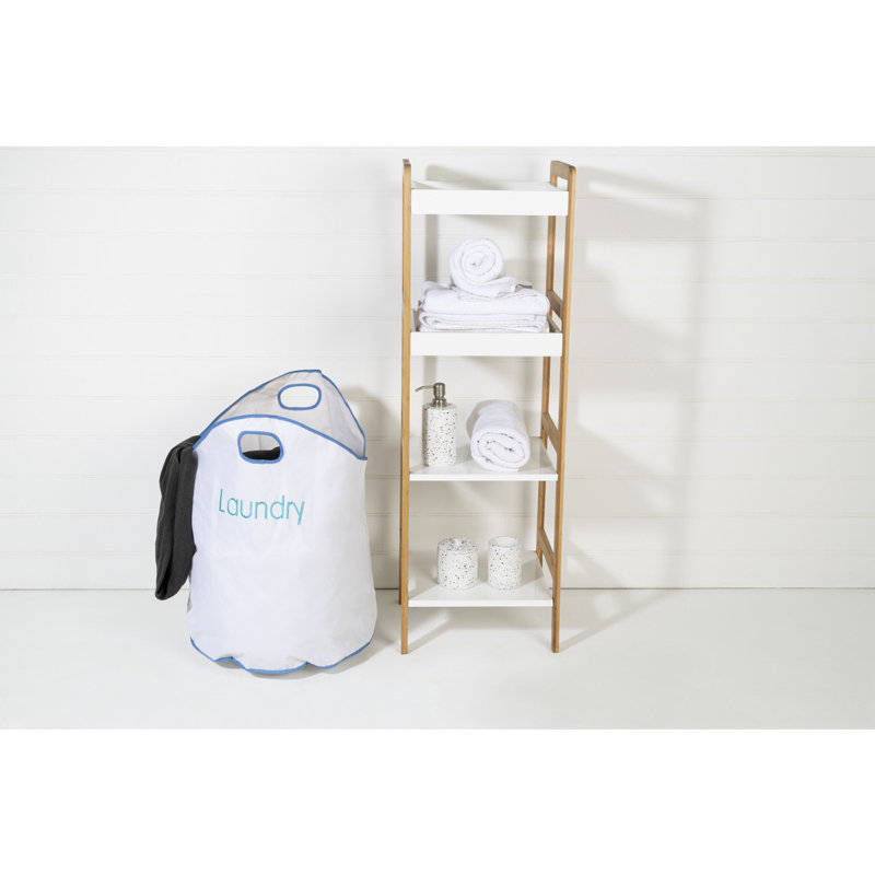 Oxford Fabric Laundry Bag with Handles, White/Blue