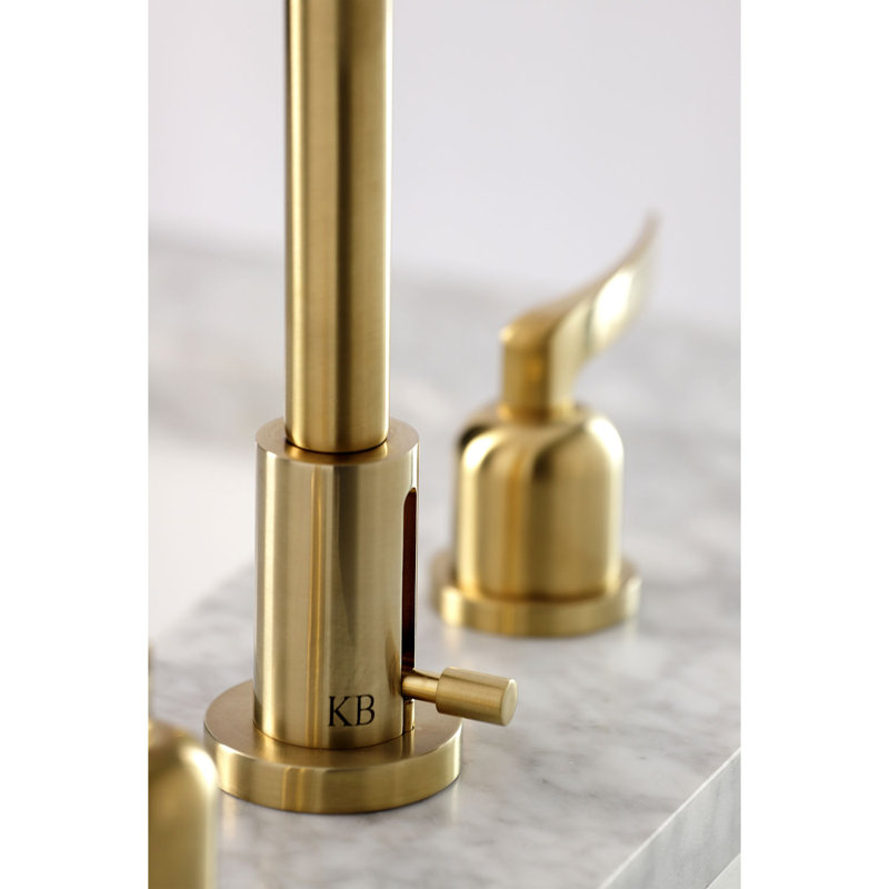 Kingston Brass Centurion Two-Handle 3-Hole Deck Mount Widespread Bathroom Faucet with Brass Pop-Up Drain