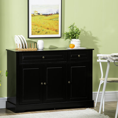 Sideboard Kitchen Cabinet, Modern Buffet With 2 Drawers & Adjustable Shelves. Black, Wipe Surface. Construction. 45.6"w X 15.5"d 32"h Black Sideboard, And Shelves For Spacious Efficient Home