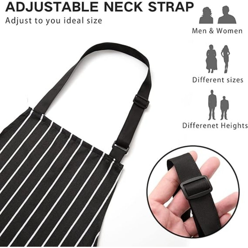 2 Pack Adjustable Bib Apron With 2 Pockets Chef Cooking,Black/Brown Stripes