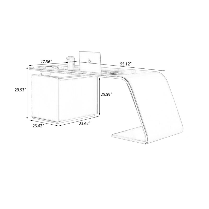 Bureau rectangulaire en pierre + bois manufacturé avec 3 tiroirs, H 29,53 po x l 55,12 po x P 27,56 po, Blanc
