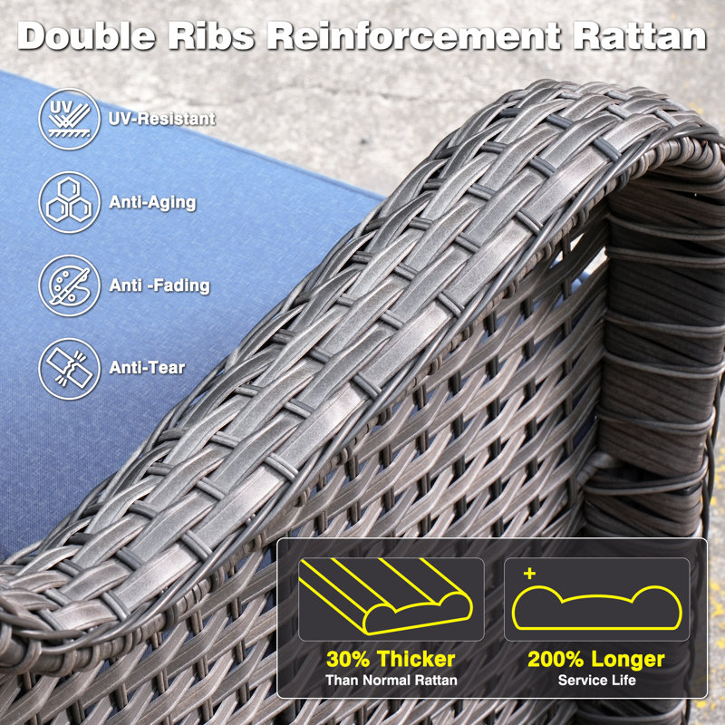 Guillen 7 - Person Wicker Rattan Patio Furniture Set with Swivel Chairs, Outdoor All Weather Sofa Conversation Set with Cushions for Garden Backyard