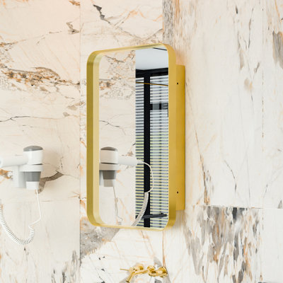 Miroir mural encastré en métal doré 30 po x 20 po avec 2 tablettes réglables et rangement, décor de salle de bain moderne, métal de haute qualité, technologie de cachetage Pharmacie en or mat, convient pour