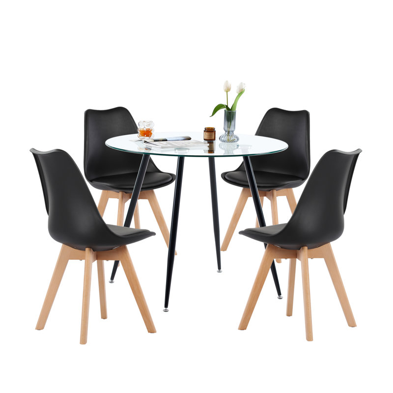 Joseh 4 - Person Four Leg Base Dining Set, Black/Natural, Black