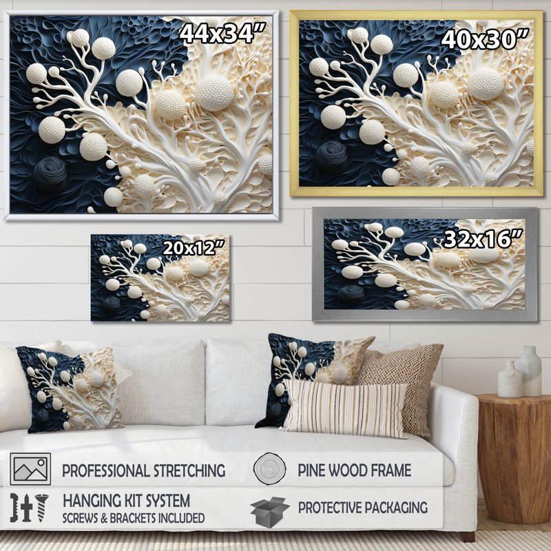 White and Blue Coral Flowers Collage I - Print, Wrapped Canvas, 24" H x 32" W x 1" D