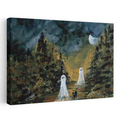 «Ghostly Stroll», art contemporain de paysage de chat contemporain