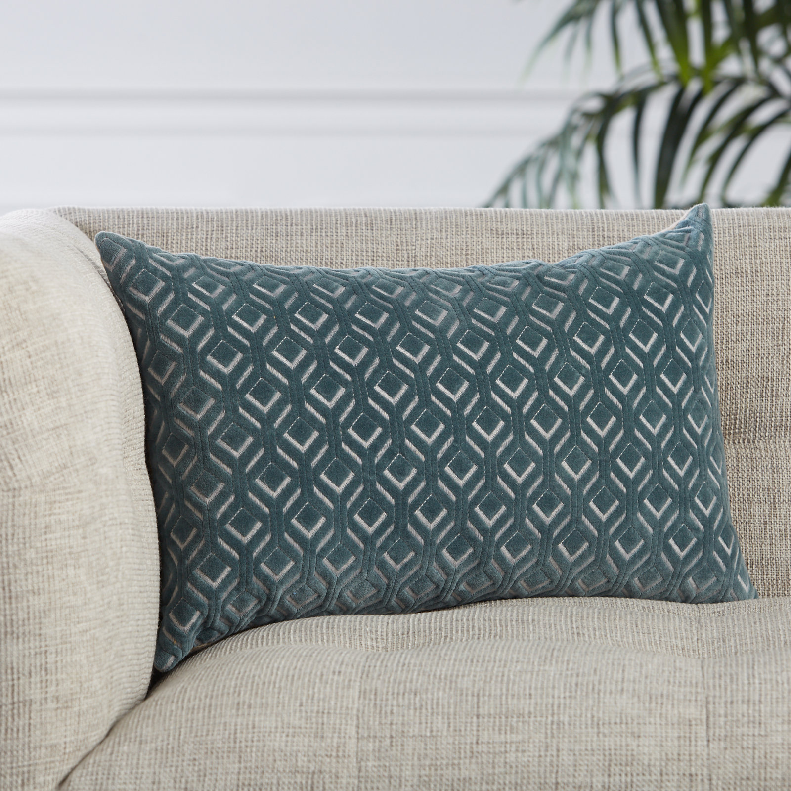 Ryans Embroidered Cotton Lumbar Throw Pillow, Blue Trellis, Pillow Cover Only - No Insert, Rectangle 13" H x 21" W