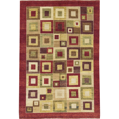 Tapis rouge et beige noué à la main de haute qualité