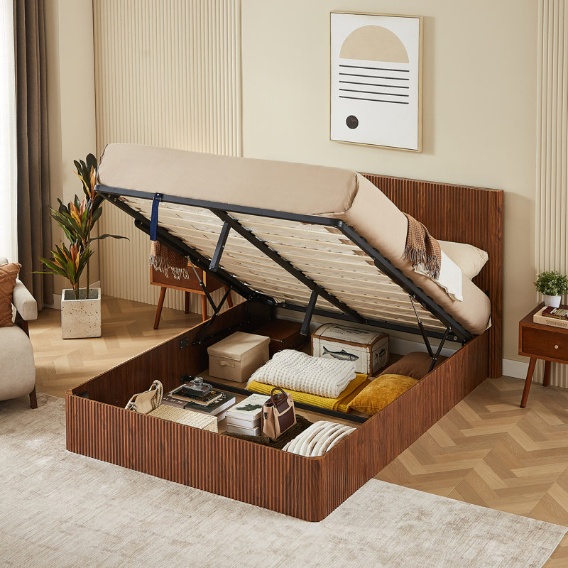 Structure de lit relevable pour un rangement amélioré et une esthétique moderne, Noyer
