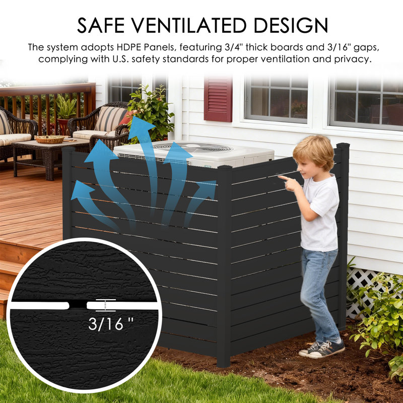 Écrans d'intimité extérieurs Kozyard l 50 po x H 48 po avec poteau en aluminium, panneaux de clôture de climatiseur, clôture pour équipement de piscine, ensemble de clôture de poubelle pour patio extérieur 2 panneaux / gris foncé