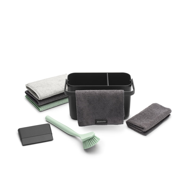 Brabantia Sinkside Cleaning Set, Cleaning Caddy, Dish Brush, Squeegee, 3brabantia  Microfibre Cleaning Pads And 2 Microfibre Cleaning Cloths