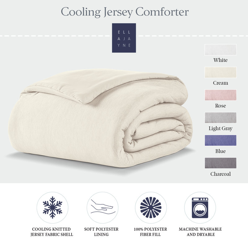 Cooling & Wrinkle-Resistant Jersey Fabric Down-Alternative Comforter, Queen Comforter, Beige