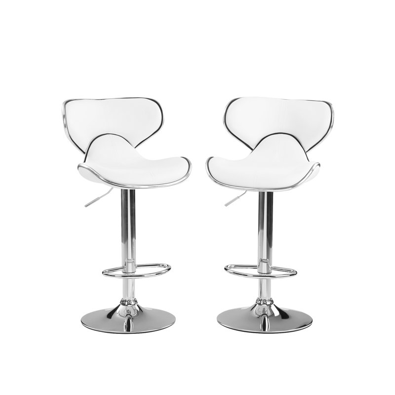 Sophie Swivel Upholstered and Faux Leather Adjustable Height Bar Stool, Chrome/Pink
