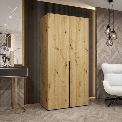 Oak Artisan Bia I Hinged Door Wardrobe 100cm - Warm Woodgrain Minimalism