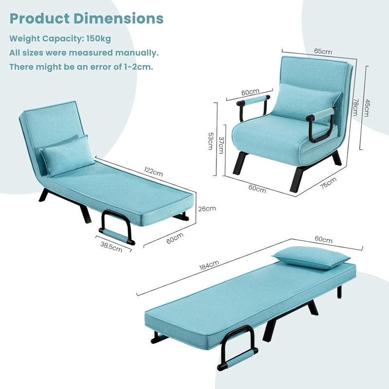 Reian 60cm Upholstered Futon Chair, Blue