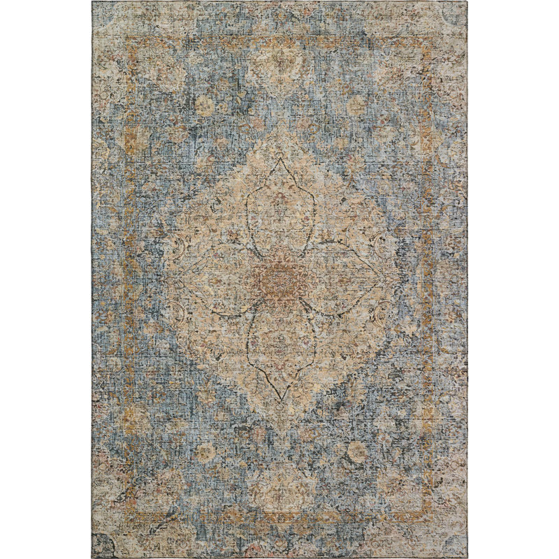 Premium Machine Washable Mayfield AMF2136 global Rug, Blue, 10' x 14'