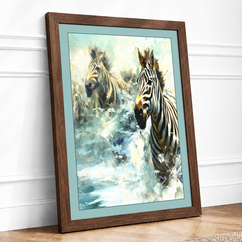Zebras in Motion Modern 1 Piece Single Picture Frame Wall Art, A3 - 42.0 x 29.7 cm, Walnut