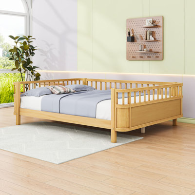 Wood Platform Bed with Safety Rails