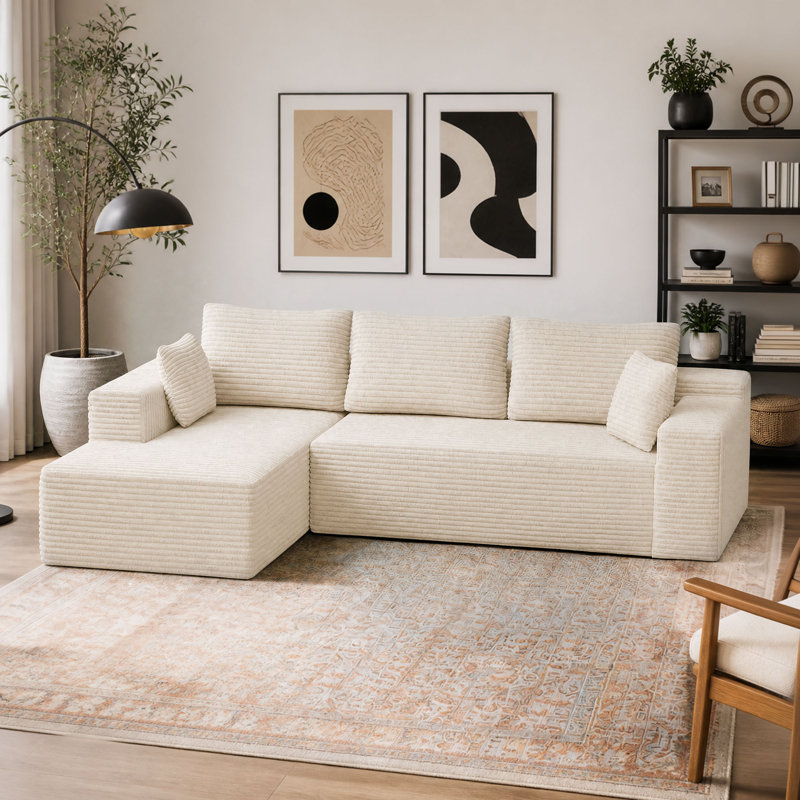 Canapé modulaire Ellie Cloudy Boneless, Orienté à gauche (vu de face), Velours côtelé beige