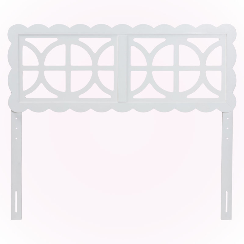 Bryn Full Size Wood Headboard with Scalloped Frame in Geometric Cutout Decorative Panel in White, Full, White